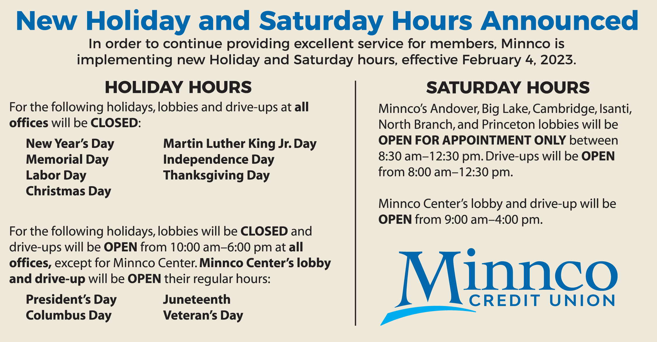 Hours & Locations Minnco Credit Union Minnesota